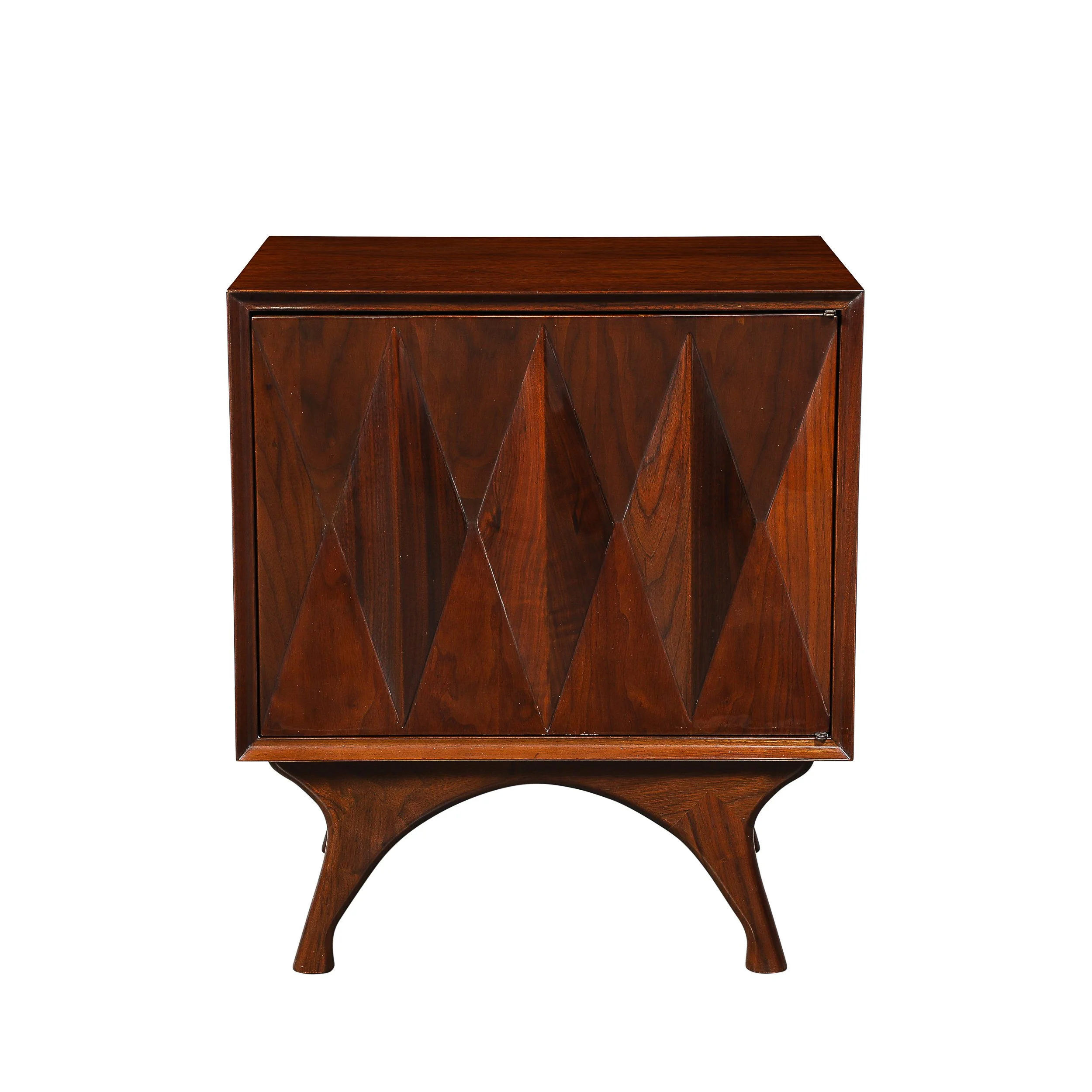 Mid-Century Book-Matched Walnut Diamond Front Nightstands by